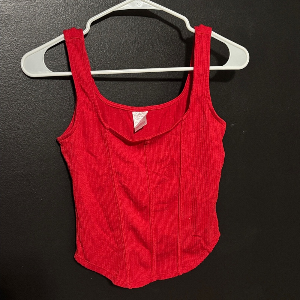 Red Sleeveless Ribbed Top